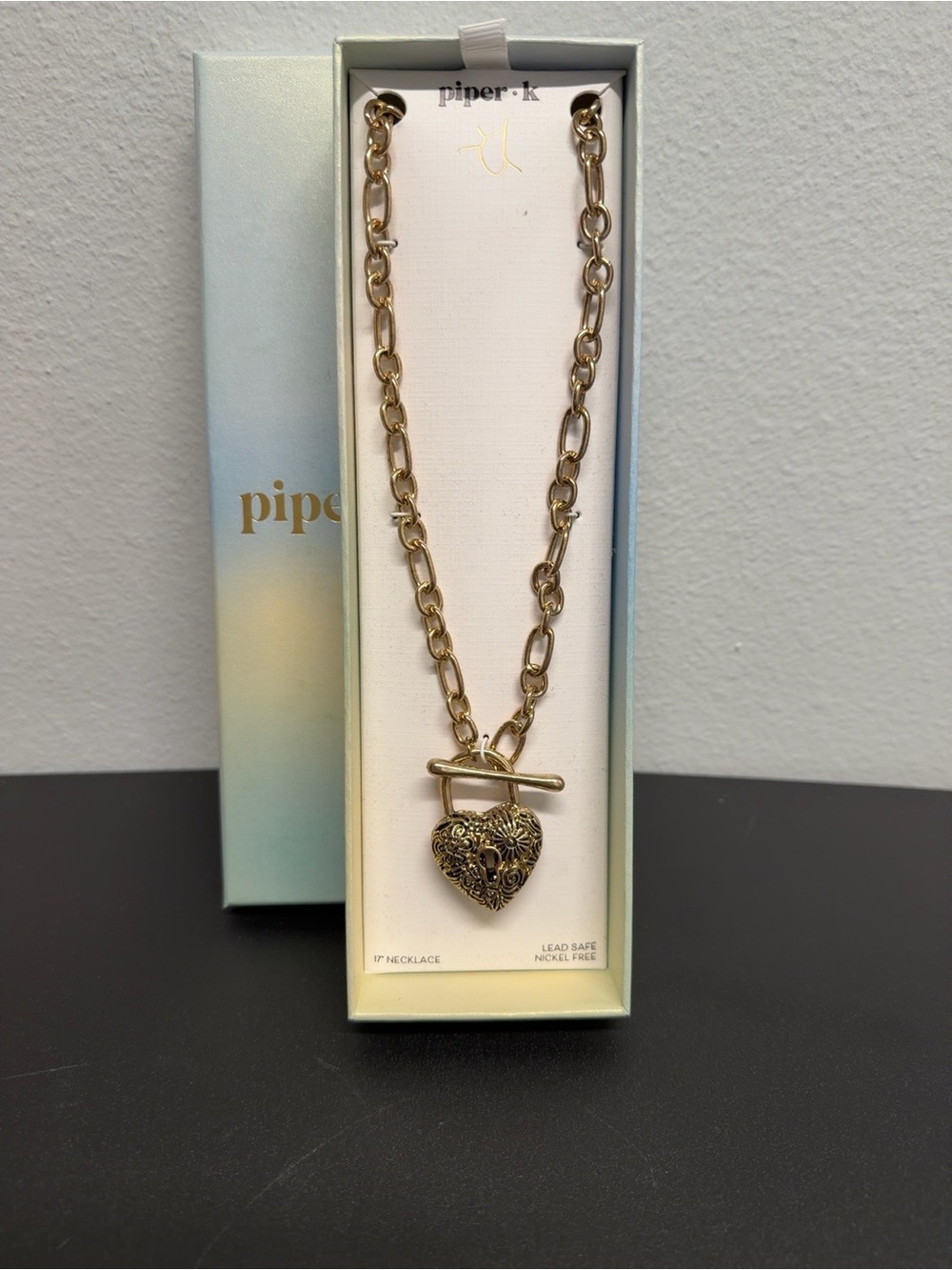 Piper K | Vintage Inspired Heart Padlock Toggle Chunky Paperclip Chain Necklace